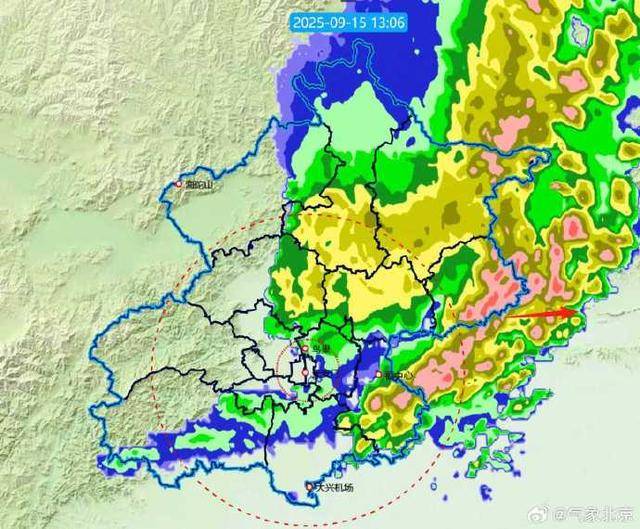 1小时后,降雨回波将移出,北京将进入降雨间歇期