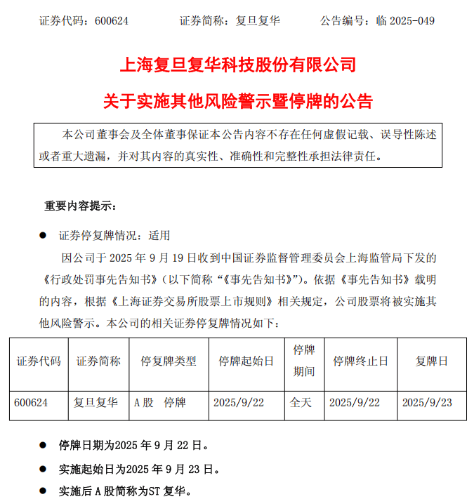 停牌!600624,将被ST