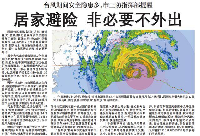 【深圳特区报】台风期间安全隐患多,市三防指挥部提醒 居家避险 非必要不外出