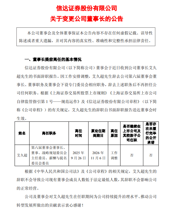 千亿信达证券董监高“换血”
