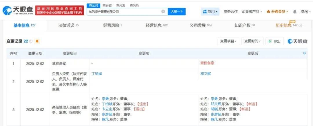 东风资管换帅完成